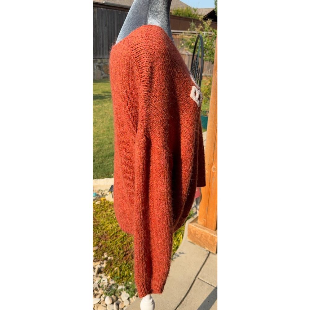 Boheme Made in Italy Sweater Womens Rust Orange Rhinestone Star Oversized Knit - Picture 9 of 9